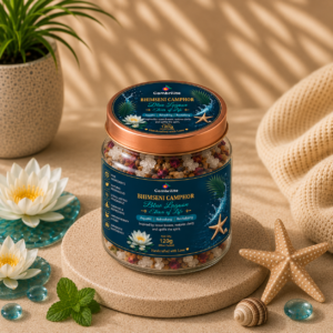 Cambrilite Bhimseni Camphor Blend with Natural herbs and spices-120 g-For Pooja, Yoga, Ritual cleansing, Meditation-For refreshing air-(Blue Lagoon)