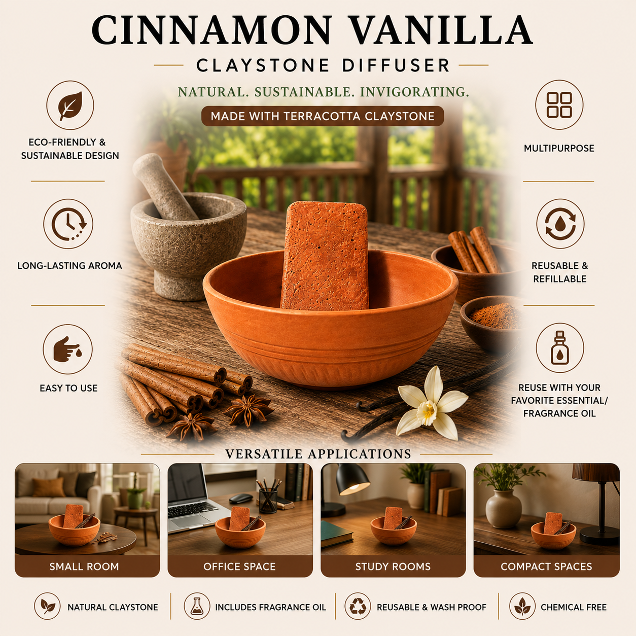 Claystone block aroma diffuser-Cinnamon-vanilla fragrance - Image 6