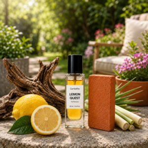 Cambrilite Car Perfume Diffuser-Premium Fragrance Spray (18 ml)-Claystone Jute Pouch-(Lemon Quest)