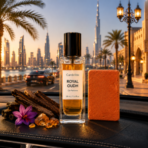 Cambrilite Car Perfume Diffuser-Premium Fragrance Spray (18 ml)-Claystone Jute Pouch-(Royal Oudh)