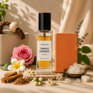 Cambrilite Car Perfume Diffuser-Premium Fragrance Spray (18 ml)-Claystone Jute Pouch-(Temple Essence)