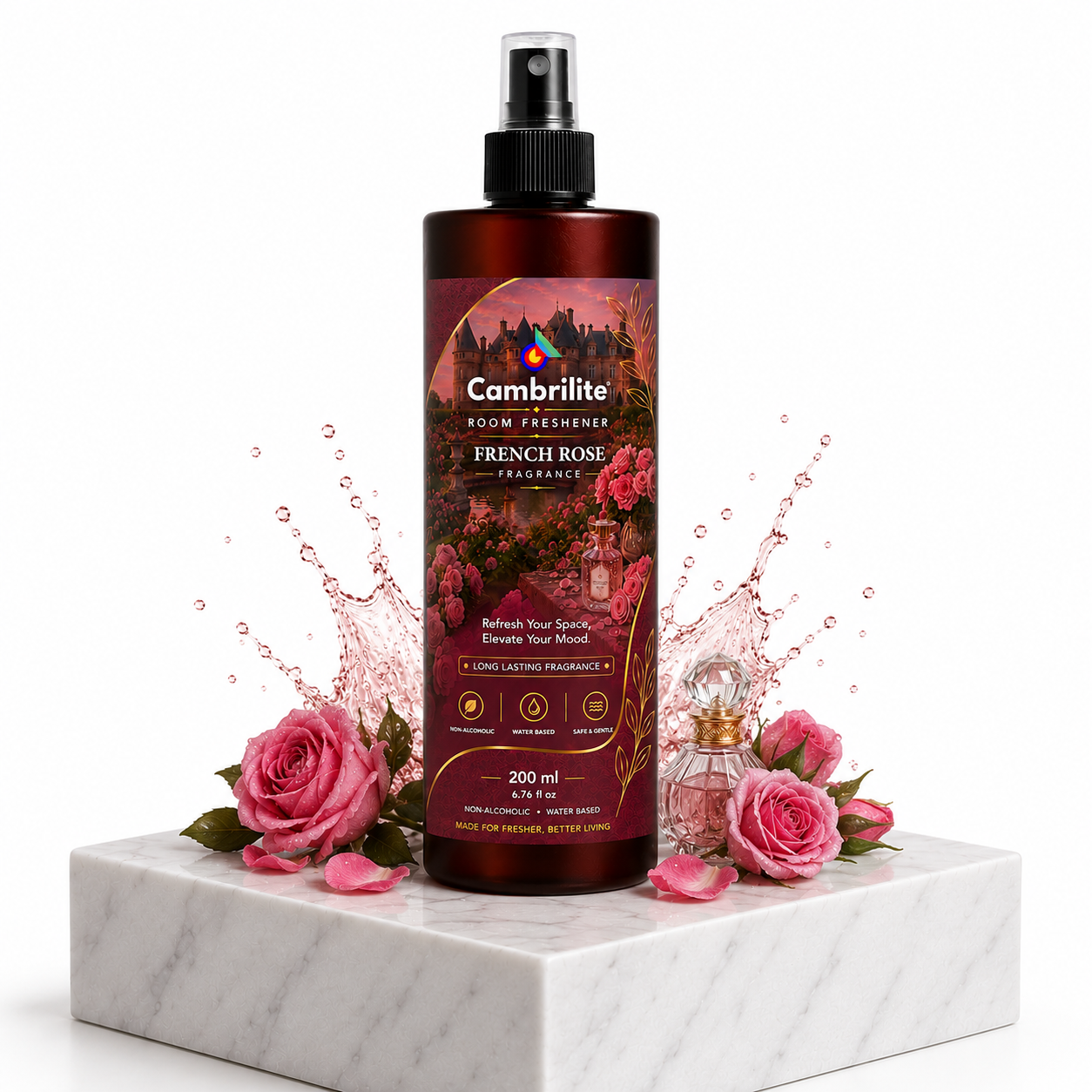 Cambrilte Room freshener water based luxurious, aerosol free, alcohol free fragrance for Home/Office/Living space (200 ml)-(French Rose) - Image 6