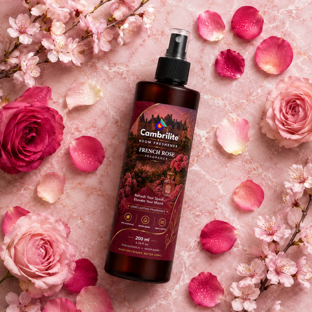 Cambrilte Room freshener water based luxurious, aerosol free, alcohol free fragrance for Home/Office/Living space (200 ml)-(French Rose) - Image 5