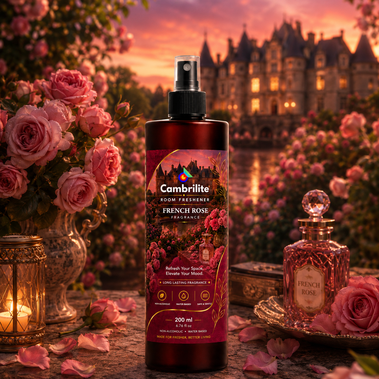 Cambrilte Room freshener water based luxurious, aerosol free, alcohol free fragrance for Home/Office/Living space (200 ml)-(French Rose) - Image 4