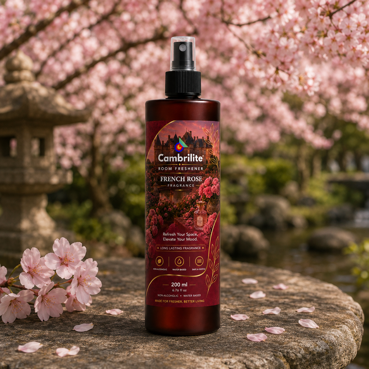 Cambrilte Room freshener water based luxurious, aerosol free, alcohol free fragrance for Home/Office/Living space (200 ml)-(French Rose)