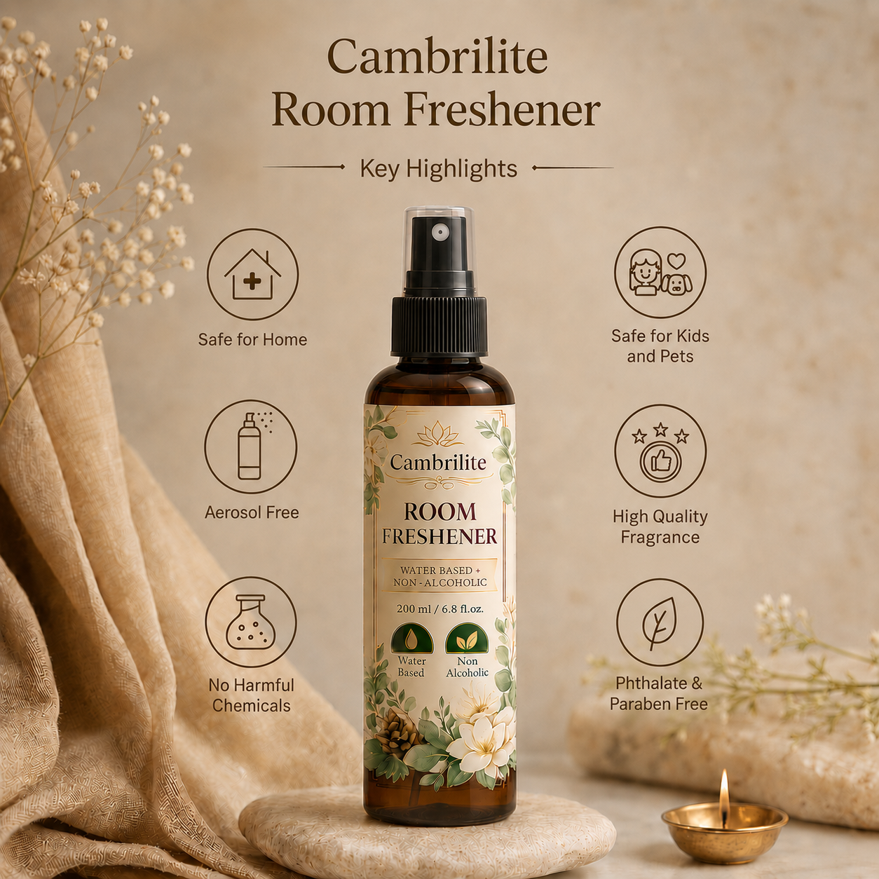 Cambrilite Room freshener water based luxurious, aerosol free, alcohol free fragrance for Home/Office/Living space (200 ml)-(Temple Sanctum) - Image 8