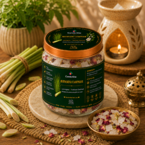 Cambrilite Bhimseni Camphor Blend with Natural herbs and spices-120 g-For Pooja, Yoga, Ritual cleansing, Meditation-For refreshing air- (Lemongrass)