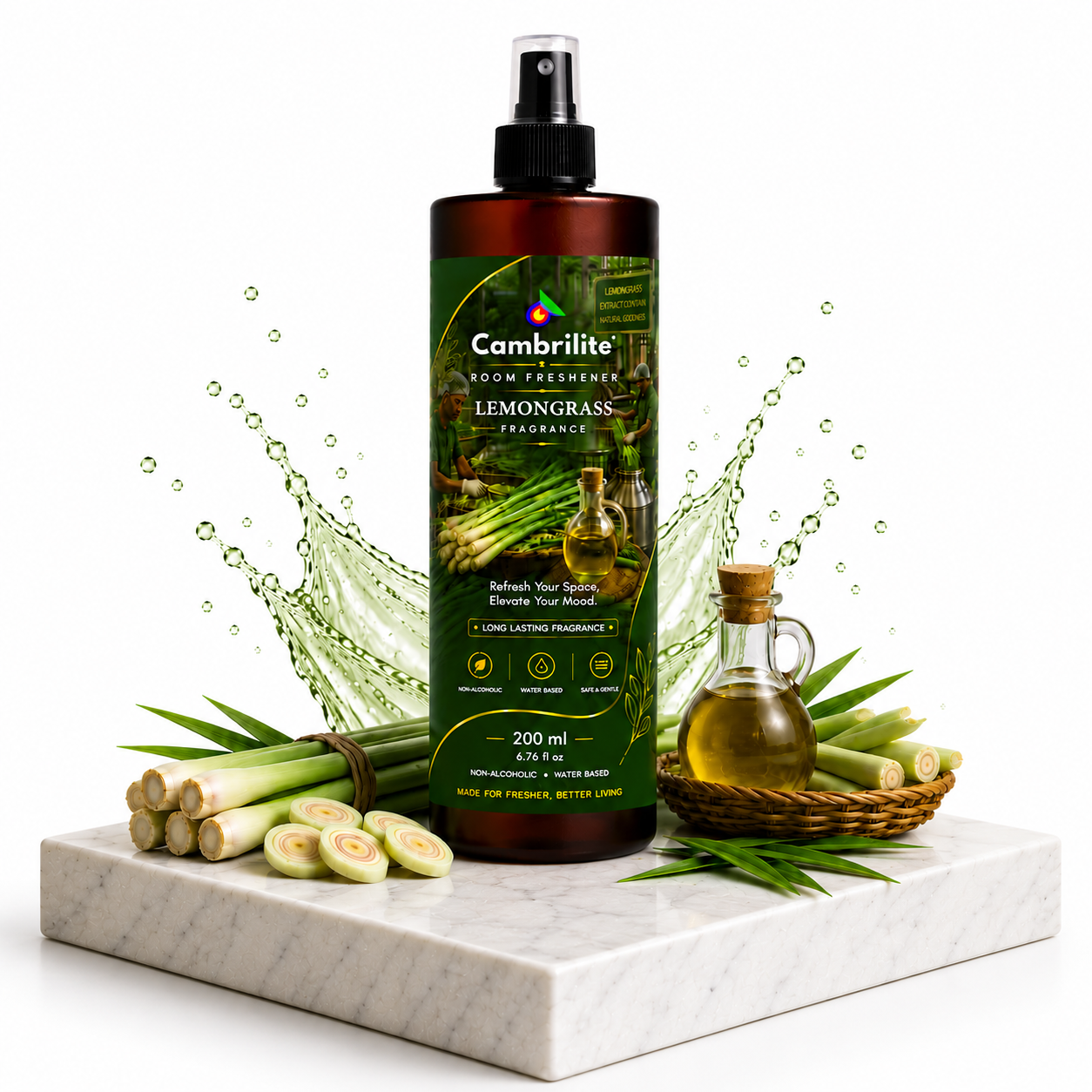Cambrilite Room freshener water based luxurious, aerosol free, alcohol free fragrance for Home/Office/Living space (200 ml)-(Lemongrass) - Image 6