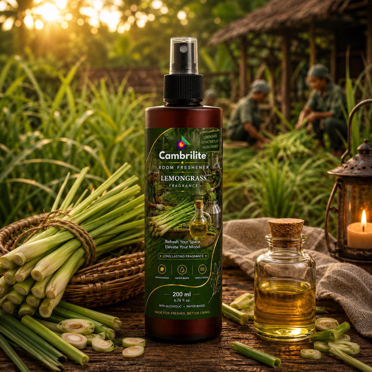 Cambrilite Room freshener water based luxurious, aerosol free, alcohol free fragrance for Home/Office/Living space (200 ml)-(Lemongrass)