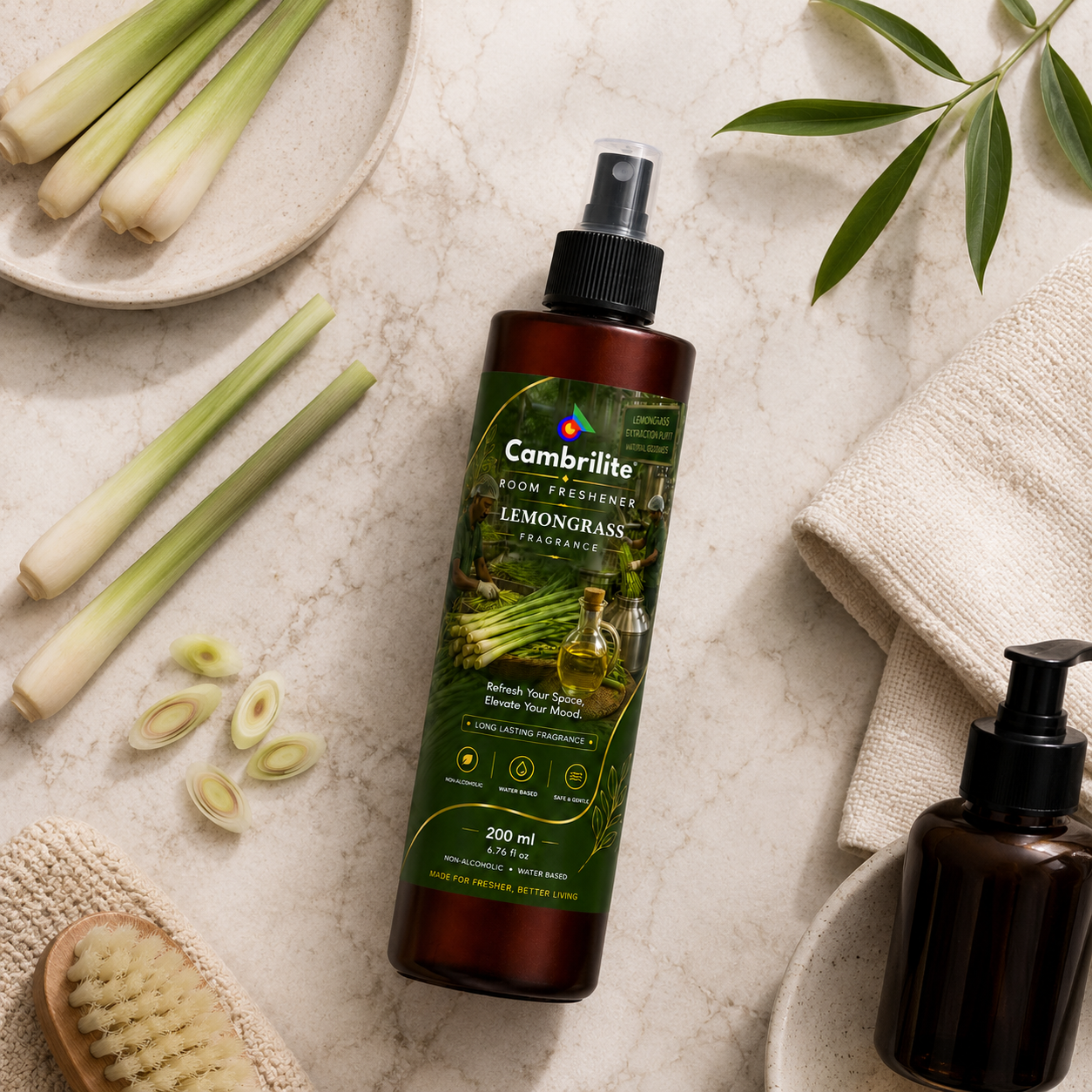 Cambrilite Room freshener water based luxurious, aerosol free, alcohol free fragrance for Home/Office/Living space (200 ml)-(Lemongrass) - Image 3