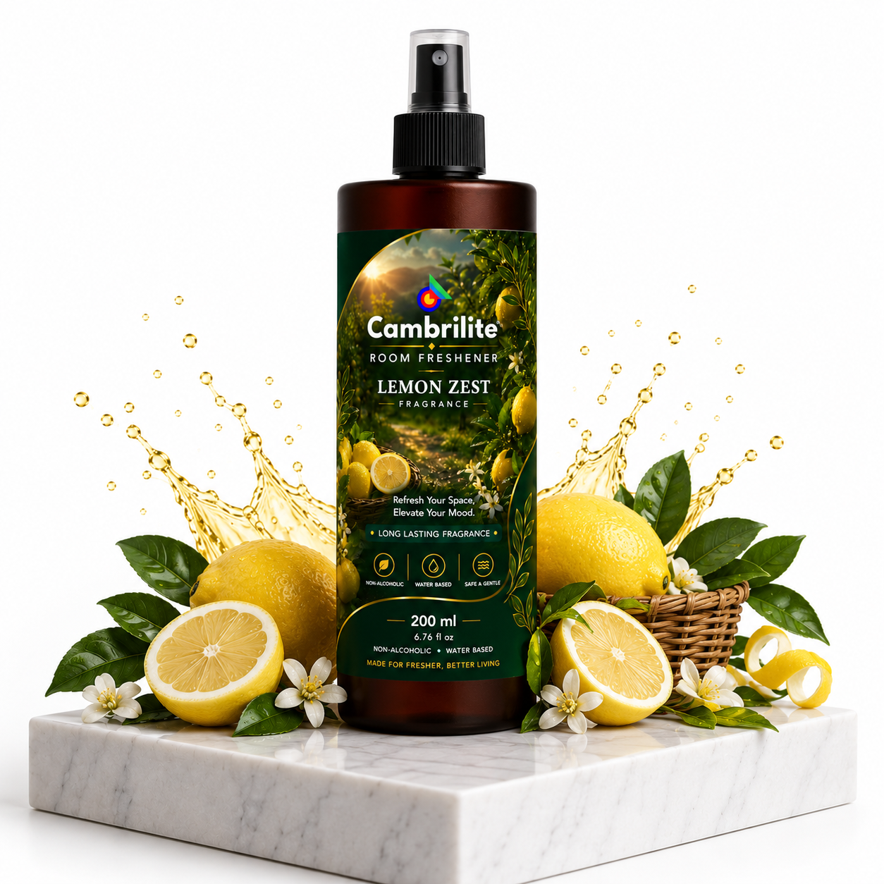 Cambrilite Room freshener water based luxurious, aerosol free, alcohol free fragrance for Home/Office/Living space (200 ml)-(Lemon Zest) - Image 6