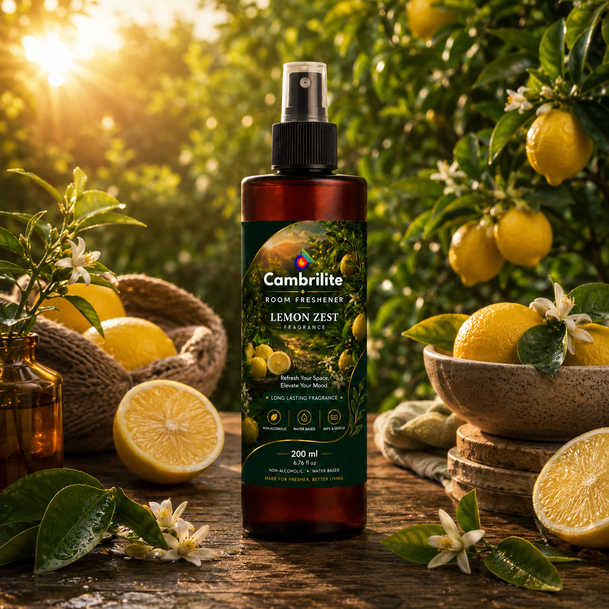 Cambrilite Room freshener water based luxurious, aerosol free, alcohol free fragrance for Home/Office/Living space (200 ml)-(Lemon Zest) - Image 4
