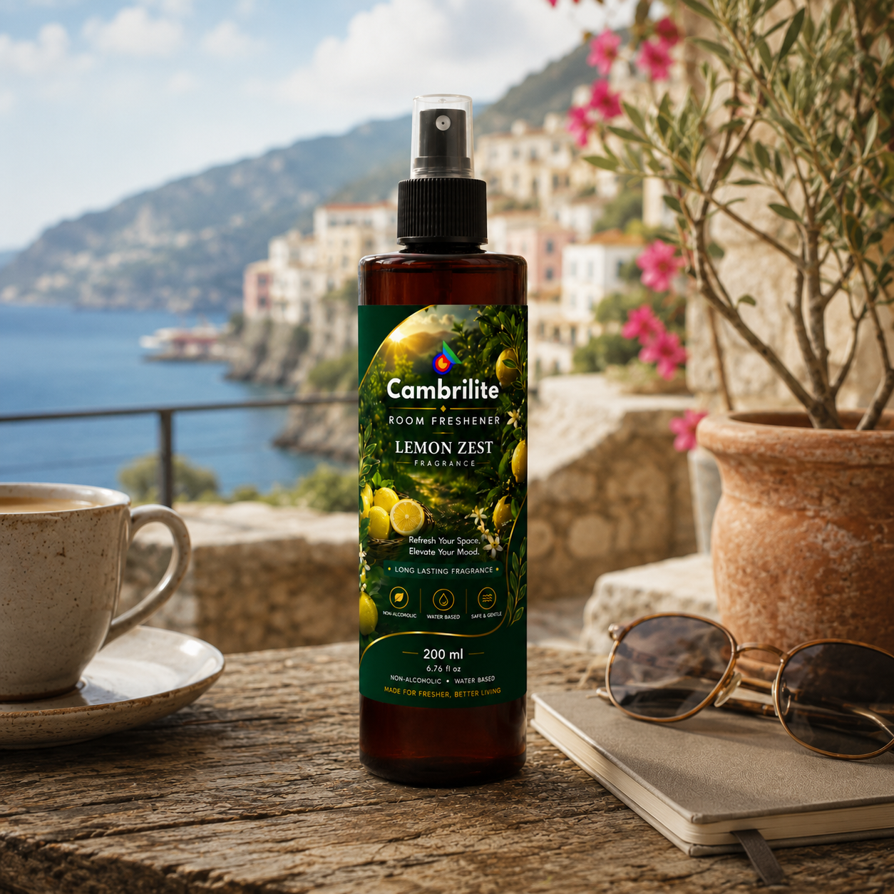 Cambrilite Room freshener water based luxurious, aerosol free, alcohol free fragrance for Home/Office/Living space (200 ml)-(Lemon Zest)