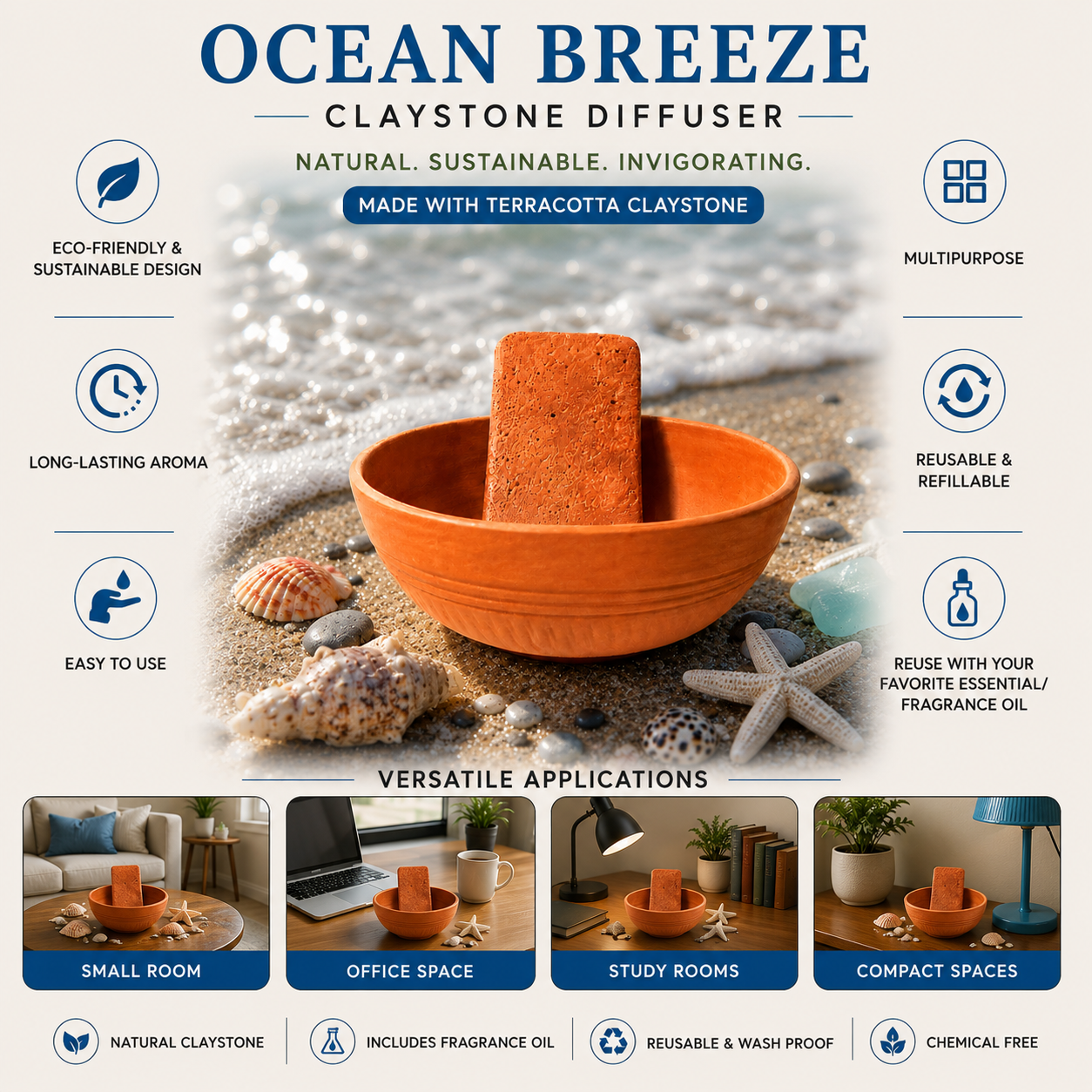 Claystone block aroma diffuser-Ocean breeze fragrance - Image 5