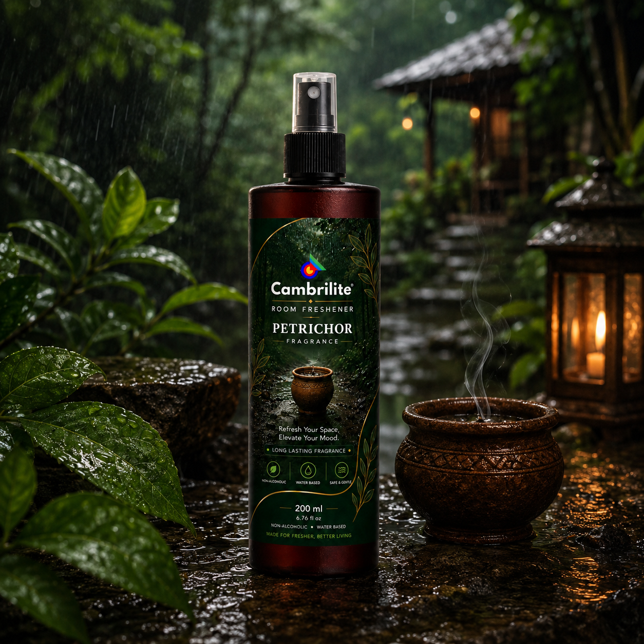 Cambrilite Room freshener water based luxurious, aerosol free, alcohol free fragrance for Home/Office/Living space (200 ml)-(Petrichor)