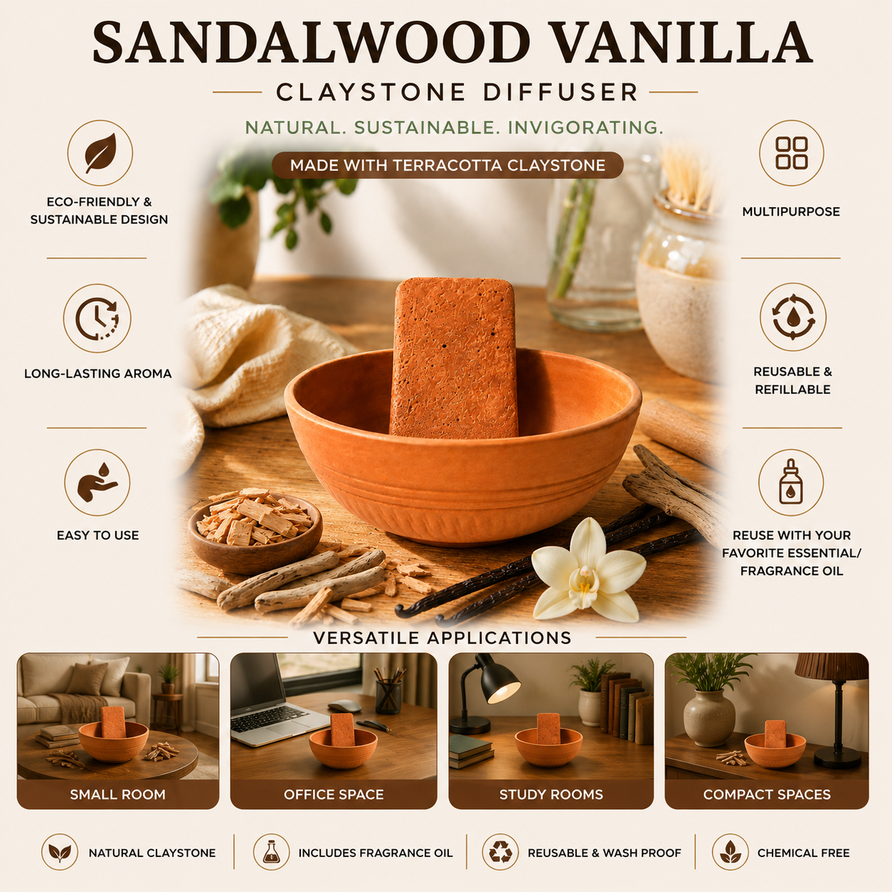 Claystone block aroma diffuser-Sandalwood-vanilla fragrance - Image 7