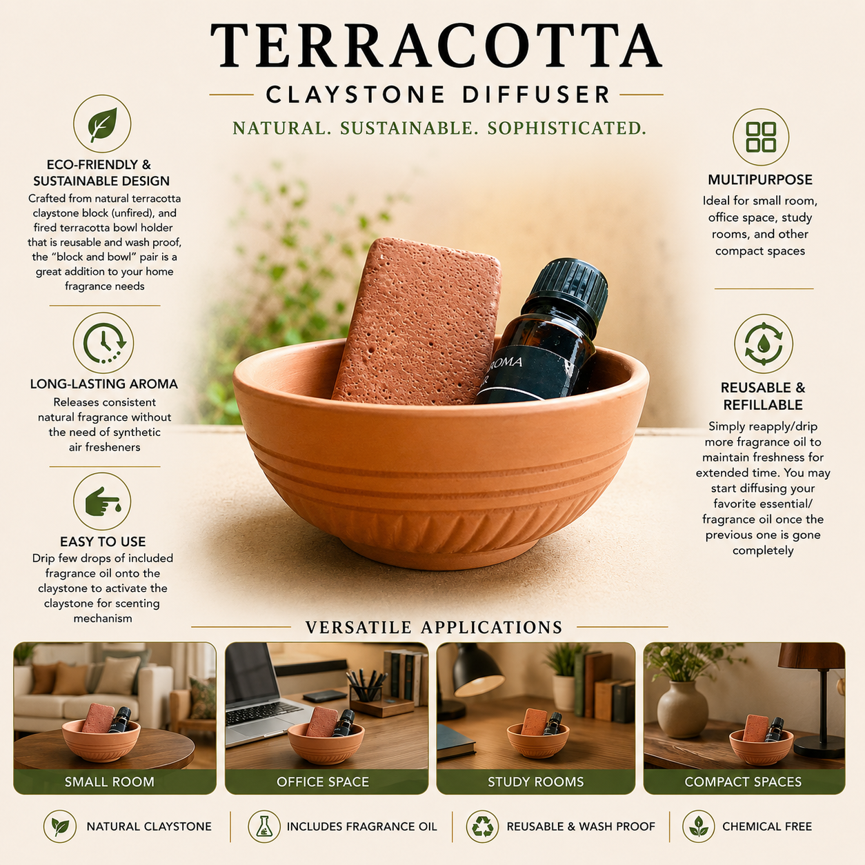 Claystone block aroma diffuser-Sandalwood-vanilla fragrance - Image 6