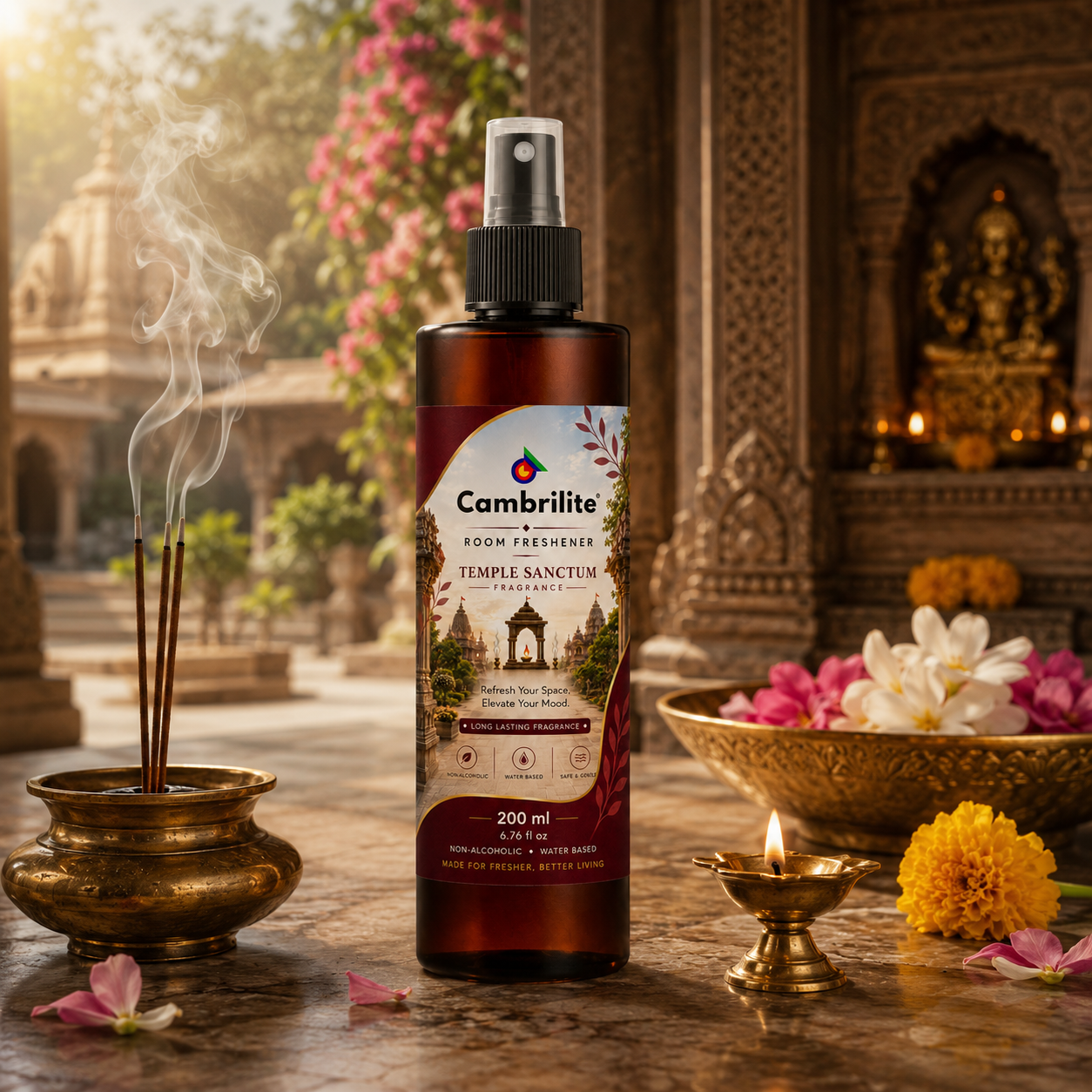 Cambrilite Room freshener water based luxurious, aerosol free, alcohol free fragrance for Home/Office/Living space (200 ml)-(Temple Sanctum)